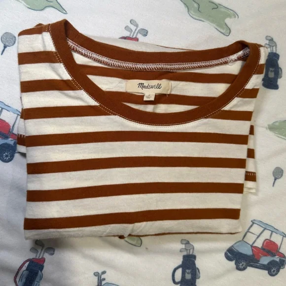 Madewell Tan and White Striped long-sleeved shirt size small - Picture 12 of 14